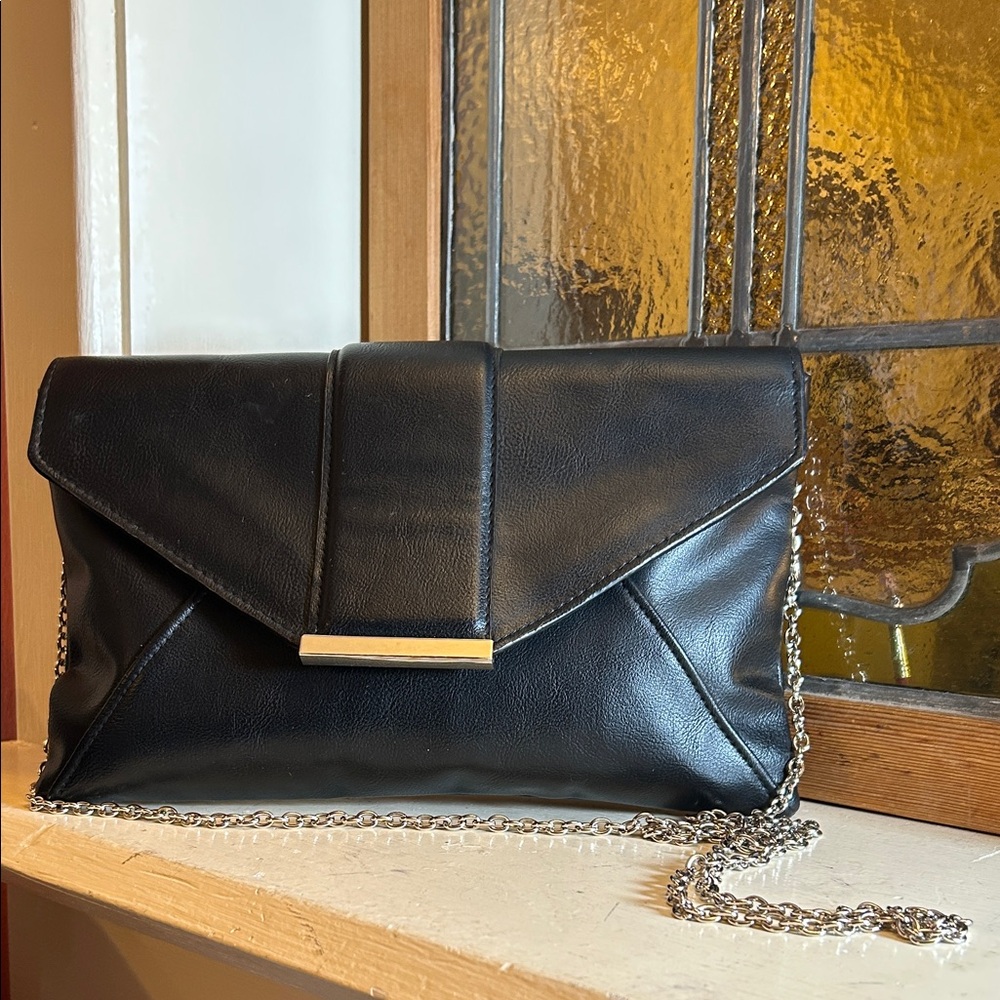 INC International Concepts Black Leather Clutch